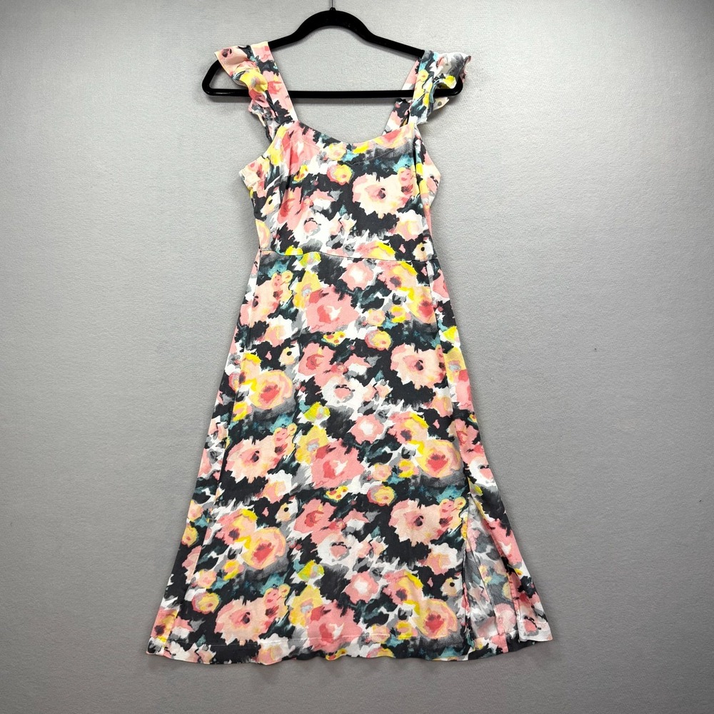 LOFT Outlet Mini Dress‎ Womens 4P Multi Floral Ruffled Shoulder Straps Back Zip